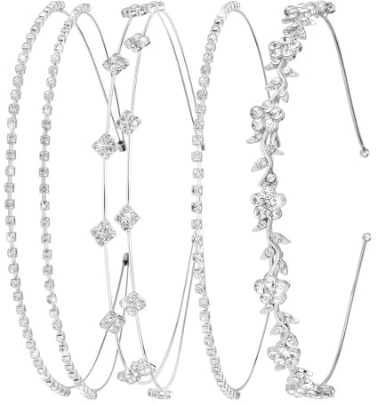 AuraFusion Diadema de Boda Adornos para el Cabello 4 Piezas para Novia Moda Dama Fiesta Invitados para Boda Ceremonia Civil Festival de Verano Evento de Fans Adorno para el Cabello Plateado