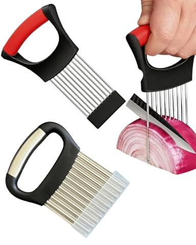 HAPZUR Cortador de Cebolla y Soporte, Set de 2 Piezas de Acero Inoxidable para Cortes Precisos. Prepara Patatas Onduladas y Verduras de forma Segura y Rápida.