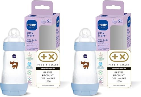MAM Easy Start Anti-Colic Babyflasche | 0+ Monate | Testsieger | Milchflasche für Neugeborene | 94% Akzeptanz | Weniger Koliken | stillfreundliche Baby Trinkflasche | Sauger Gr. 1 | 260ml | Fuchs