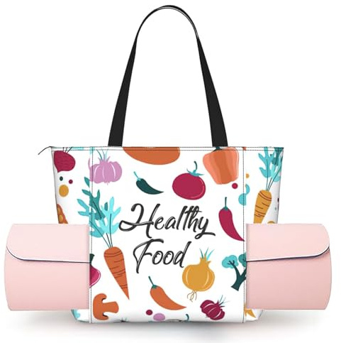DUWAA Healthy Food Print Yoga Mat Gym Bag, Tote Yoga Bags for Women Men with Quick Access Storage Yoga Mat