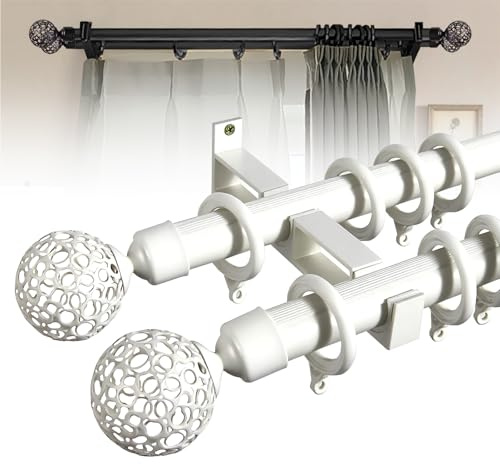 Dubbel Ain 2 m justerbar kraftig klassisk spiralformad gardinstång – vit aluminium för sovrum, vardagsrum och mer – snyggt heminredningstillbehör