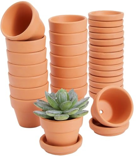 Juvale 5x4 cm 16-Pack Small Terra Cotta Mini Pots with Saucers and Drainage Hole, Paintable Pottery for Succulents, Plants, Flowers, Cactus, Garden Nursery, and Wedding Decor