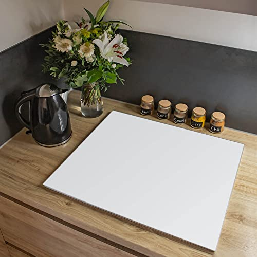 banjado Herdabdeckplatte Glas einteilig 60x52cm - Schneidebrett Herdabdeckung - Herdabdeckplatten Ceranfeld - Schneidebrett Glas - Motiv weiß