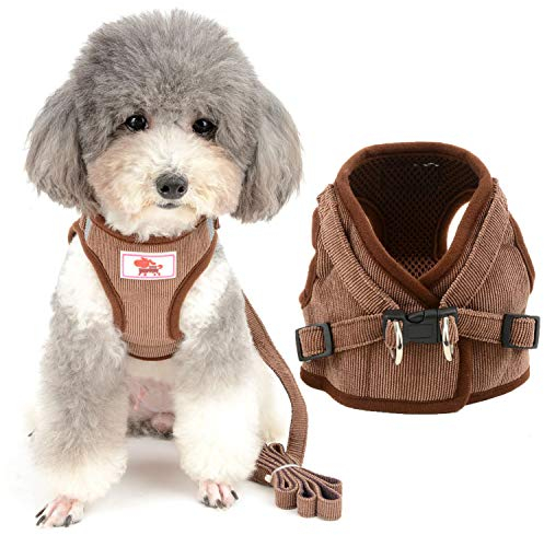 Zunea Hundegeschirr mit Leine Kleine Hunde Welpen Verstellbar Reflektierend No Pull Weiches Netzgewebe Cord-Weste Brustgeschirr für Jungen/Mädchen Haustiere, Puppia, Chihuahua, Katzen Braun XS