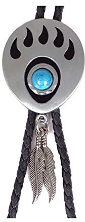 Westernwear-Shop Bolotie Bear Claw (Bärentatze) mit Federn Westernschmuck Bolotie für Damen & Herren Bolo Tie Bolokrawatten Cowboy Krawatte Silber