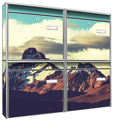 banjado Briefkastenanlage 4 Fach - Postkästen groß - verzinkter Stahl Silber DIN A4 Motiv Anden - Briefkasten Set 4 Briefkästen Namensschild, 2 Schlüssel, Montagematerial