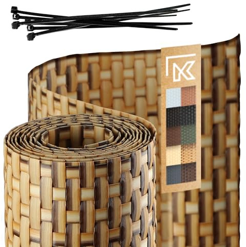 KADAX Zaunband aus Technorattan, 19 x 255 cm, 10 Farben, Sichtschutzstreifen, Sichtschutz Rolle, Windschutz für Balkon, Terrasse, wetterfeste Zaunmatte, Gartenzaun (Sand)