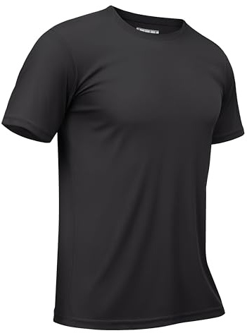 TACVASEN Mens T Shirt Rash Vest Swimming Top Breathable Sports Short Sleeve Tops for Outdoor Hiking Daily Wear Black,L
