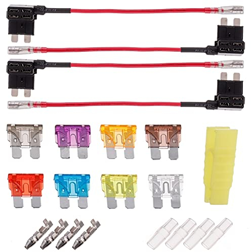 BOJACK 4 pcs 12V Standard Add a Circuit Fuse Tap flat fuse dapter with 8 pieces fuse (2A / 3A / 5A / 7.5A / 10A / 15A / 20A / 25A)