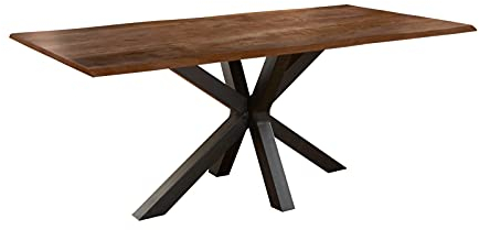 SAM Esszimmertisch 140x80cm Toledo, echte Baumkante, Akazienholz nussbaumfarben, massiver Baumkantentisch mit Spider-Gestell Mattschwarz