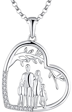 JO WISDOM Damen Kette Mama Familie LebensBaum Silber 925,Halskette Anhänger Mutter Tochter Vater Sohn mit 3A Zirkonia,Schmuck für Frauen