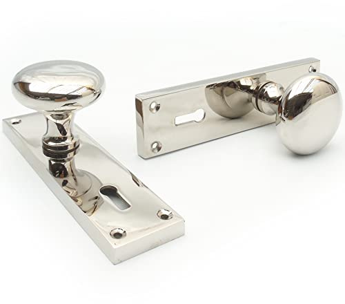 Jones & Grey New York Polished Nickel Chrome Round Knobs Mortice Lock Door Handles on Backplate