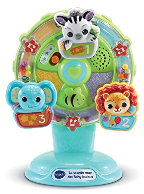 VTech - La Grande Roue des Baby Loulous, Hochet à Ventouse pour Table et Chaise Haute, Jouet d'Éveil Musical avec 3 Animaux, Zèbre, Lion et Éléphant, Cadeau Bébé Dès 6 Mois - Contenu en Français