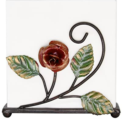 OwlGift Multicolor Napkin Holder – Rose Design Metal Napkin Storage for Tables Modern Serviette Organizer – Tissue Dispenser Perfect for Outdoor Events – Decorative Clear Cocktail Napkin Kitchen Décor