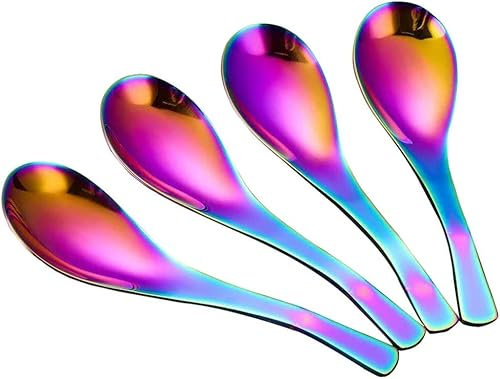 Lot de 4 cuillères à soupe en acier inoxydable avec finition miroir magique arc-en-ciel