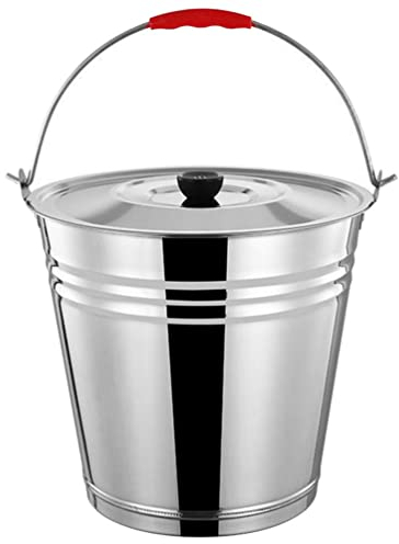 DOITOOL Kamin Ascheeimer mit Deckel Griff Aschebehälter Edelstahl Aschebehälter für Grill Holzkohleeimer Unverzichtbare Werkzeuge Feuerstelle Holzofen Silber