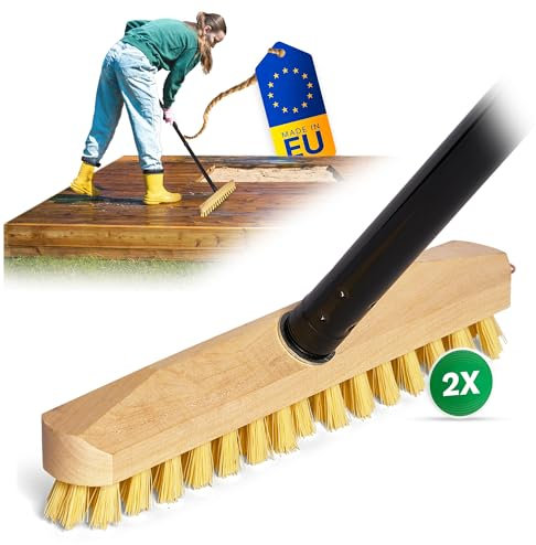 Novaliv 2 limpiaparabrisas de madera con cerdas de plástico con rosca y mango de cuatro piezas – PPN cepillo de suelo ideal para la limpieza de balcón, terraza, jardín, interior y exterior