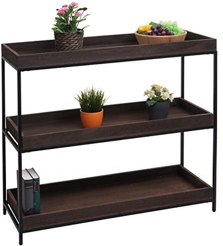 Regal HWC-K71, Standregal Pflanzregal Bücherregal, Holz Metall 3 Ablagen 90x100x35cm - Dunkelbraun