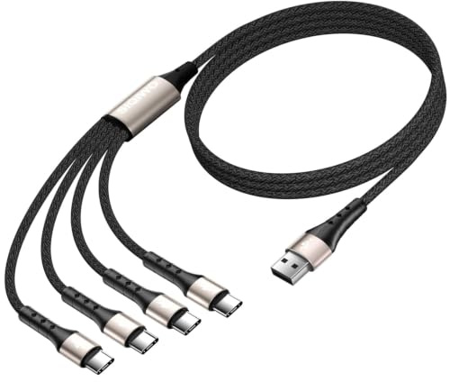 SIQIWO USB-A auf 4-in-1 USB-C Ladekabel, 1,2 m, QC 3.0, Nylongeflecht