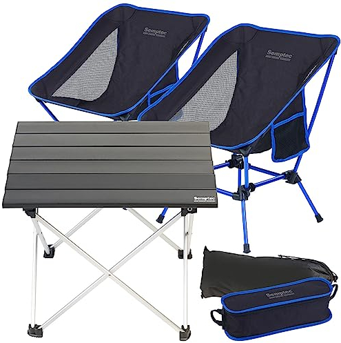 Semptec Urban Survival Technology Campinggarnitur: Faltbarer Aluminium-Campingtisch inkl. Zwei klappbarer Campingstühle (Camping -Tisch & Stuhl-Set, Camping-Tisch & Stuhl-Set Alu)