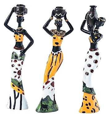 Garneck Elegante Afrikanische Frauenfiguren Harzstatue 3-teiliges Set Für Den Schreibtisch Im Home Office Gelbes Harzornament Dekorativ