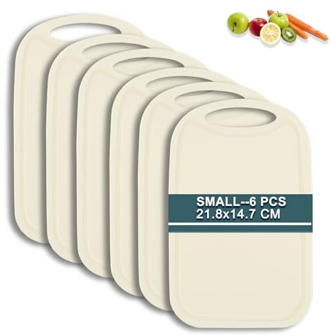 hunnycook - Juego de 6 tablas de desayuno con ranura para saftos, 22 x 15 cm, antibacteriana, de plástico, antideslizante, sin BPA, color crema, de plástico, aptas para lavavajillas