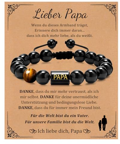 Herren Armband für Papa Geschenk - 10mm Verstellbare Gravur Papa Perlenarmband Herren für Vater, Männer Armband Geschenke für Papa Vatertag Geburtstag