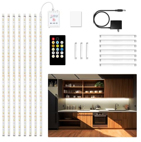 DAYBETTER 8 PCS Under Cabinet Lighting Kit, Bright Under Cabinet Lights, Flexible Led Strip Lights with Remote, for Kitchen Cabinets Shelf Desk Counter, 2700K-6500K Warm to Daylight White, 13.2ft