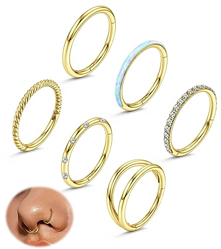 Adramata 6-teiliges 18G Nasenpiercing Set - Septum, Nostril, Helix, Conch, Tragus und Ohr Piercings in Chirurgenstahl - Gold und Silber für Damen und Herren
