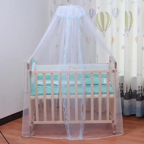 Vawolecy Mosquitera universal para cuna, plegable, mosquitera de malla con cúpula de palacio con encaje para bebés y niños (azul)