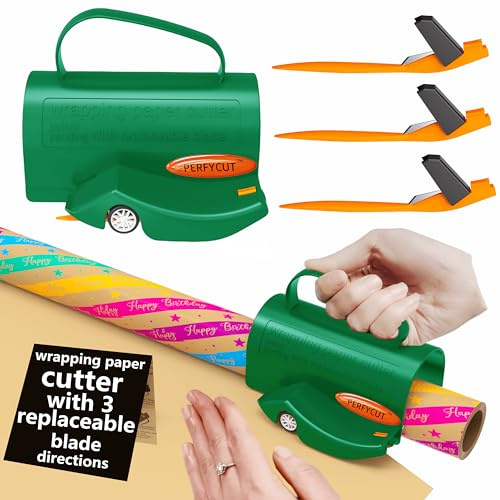PERFYCUT Wrapping Paper Roll Cutter Tool with 3 pcs Replaceable Blade Kit Gift Wrapping Paper Cutter for Christmas and Birthday Wrapping Paper Gift Wrap Cutter Holder Tube Slicing Trimming.