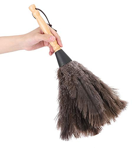 Plumero, antiestático, mango de madera reutilizable, plumero de plumas de avestruz, herramienta de limpieza de eliminación de polvo, atrae partículas de polvo, espesor, plumas suaves, fácil y