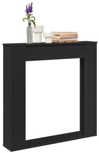 Rantry Kaminrahmen schwarz 100 x 20 x 100 cm aus Spanplatte, Holzregal für den Innenbereich, Holzhalter für Kamin, Innenholz, stapelbar, Holzregal aus Holz