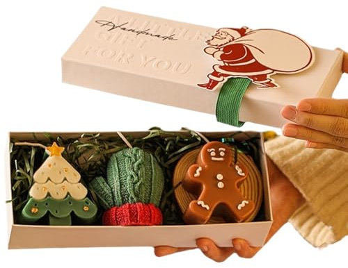 Weihnachtliche Duftkerzen,Weihnachtskerzen-Set | Set mit 3 Weihnachtswachskerzen,Handgefertigte Duftkerzen für zu Hause, kreative Weihnachtsbaum-Wachskerzen für Frauen und Männer