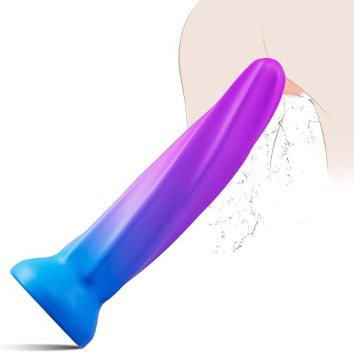 Soft Silicone Anal Dildo for Beginner with Powerful Suction Cup, 7.8 Inch Fantasy Monster Smooth Dildo for Female G-spot Stimulator & Male Prostate Massager, Anal Toys and Vaginal Dilators, Purple