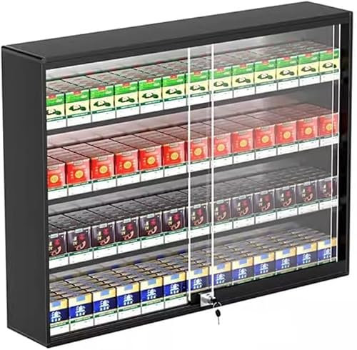 Présentoir à Cigarettes Dépanneur De Supermarché Porte-cigarettes Organisateur D'armoire De Vente Au Détail De Cigaresavec Porte Coulissante Et Serrure De Sécurité à (Size:80.5x17.3x60cm,Color:Noir)