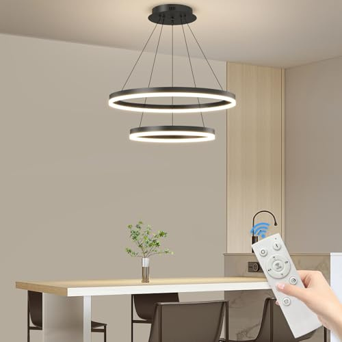 Mikeru 2 Ring runde EsszimmerPendelleuchte, 20+40CM Deckenleuchte Dimmbar LED Pendelleuchte Rund 10%-100% 3000-6000K Wohnzimmerleuchten mit Fernbedienung Deckenbeleuchtung Hängeleuchte für Wohnzimmer
