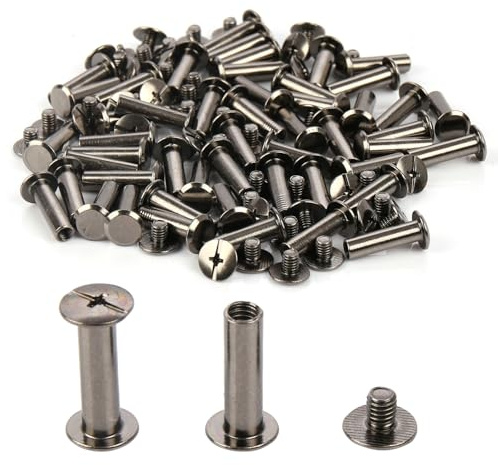 Chicago-Bindeschrauben - 5mm x 15mm Bindeposten - 9.5mm Phillips-Mutter - Chicago-Schrauben-Bindepostenset für DIY-Lederdekorationen, Scrapbooking, Fotoalben, Buchbinderei (Schwarzes Nickel, 50 Stück)