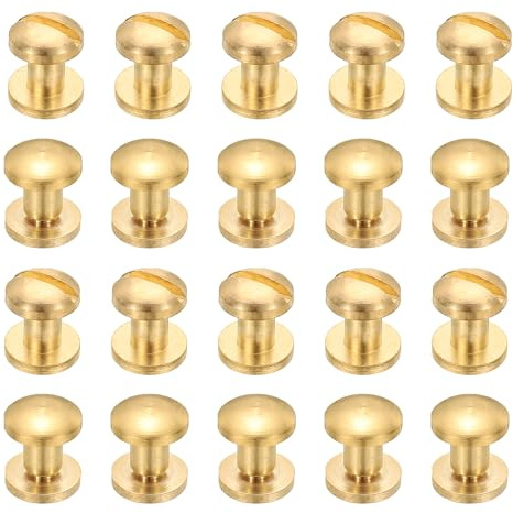 PATIKIL Chicago Screws, 20 Sets M4x3mm Brass Chicago Screw Phillips Binding Post Screw Rivets for Leather Belt Scrapbook Photo Albums, Gold