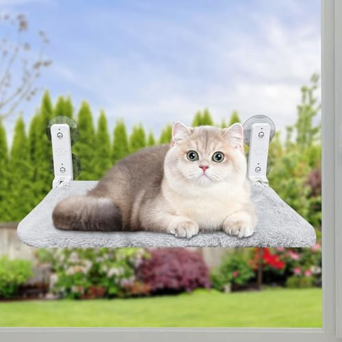 Crihovy Katzen Fensterliege, Hängematte Katze, Katzenhängematte, Katzenbett Fensterbank, Katzenliege Fenster Fensterbankliege Fensterplätze, Fensterplatz mit starkem Saugnapf, für Katzen Bis 18kg