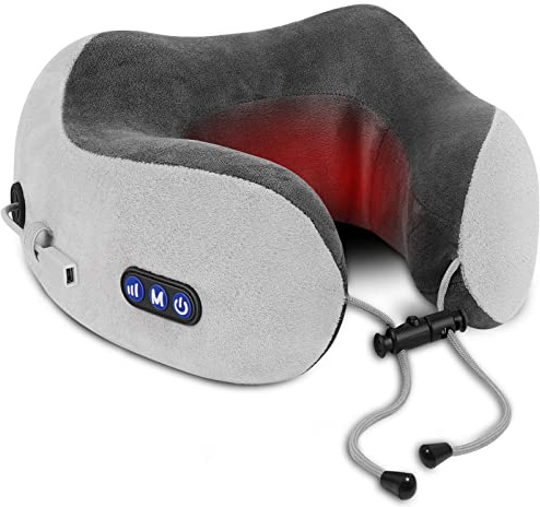 Elektrisches Nackenmassagegerät mit Heizung, Memory Foam-Kissen zur Linderung von Nackenschmerzen, Reise-Nackenkissen, Nackenstützkissen für Flugzeug, Auto, Büro, Geschenk (grau)