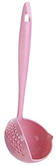 2-in-1 Long Handle Pink Colander Spoon - Anti-Scald Kitchen Tableware & Round Filter Design