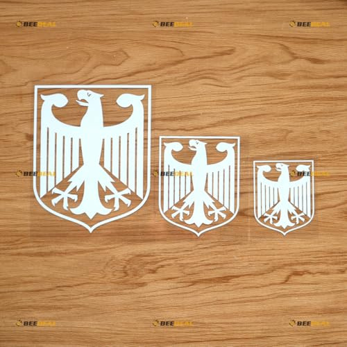 Deutschland Wappen Deutscher Adler Aufkleber Decal Vinyl Deutschland - 3 Pack Weiß 7,6cm 10,2cm 15,2cm - für Auto Boot Laptop Becher Ohne Hintergrund Konturschnitt 0219b5