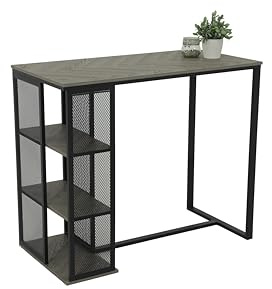 Hela Tische, Bartisch Bistrotisch Klara, Dekor Fischgrät Grau, Metall-Regal-Gestell, 120x60x103cm