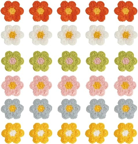 30 Stück niedliche Blumen-Flicken, 6 Farben, Gänseblümchen, bestickte Applikationen, Valentinstag zum Häkeln von Blumen, für Kleidung, Rucksäcke, Jeans, Hut, Haarspangen, dekorative bestickte