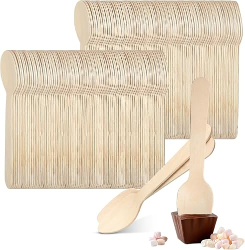 300 Pack Disposable Wooden Spoons, Mini Wood Ice Cream Dessert Spoons, Biodegradable Spoons for Eating Coffee Dinner Utensils Party Supplies (11 cm)