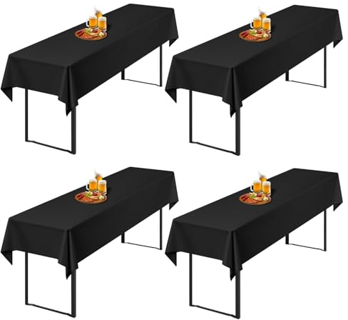 Showgeous 4 Stück Biertisch-Tischdecken für Bierzeltgarnitur, Schwarz | 250 x 100cm, Blickdichte, waschbare Polyester-Tischdecken für 50 und 70 cm breite Biertische und Bierzeltgarnituren