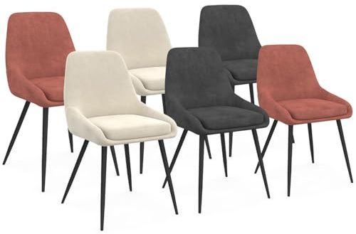 IDMarket - Lot de 6 chaises THALYA en Velours Mix Color Gris foncé x2, Terracotta x2, Beige x2 avec accoudoirs