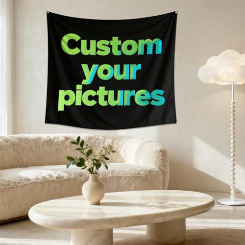 TICBIK Tapiz Personalizado, Tapices de Pared Fondo Personalizado con Foto Texto Nombre para Decoración Del Hogar Para Tapiz de Boda, Familia, Regalo Conmemorativo