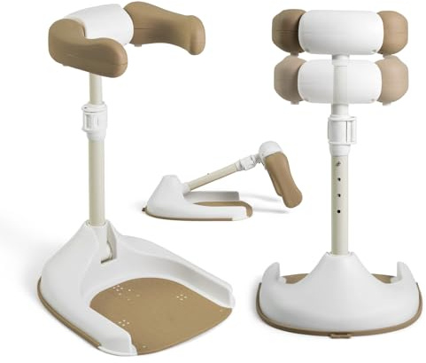 Ms BabyWorld - Soporte de baño y ducha para bebé - base antideslizante, altura y anchura ajustable - Plegable - Torre Bañera Ajustable para Bebé - Ayuda la transición a la ducha de pie +6meses (Beige)